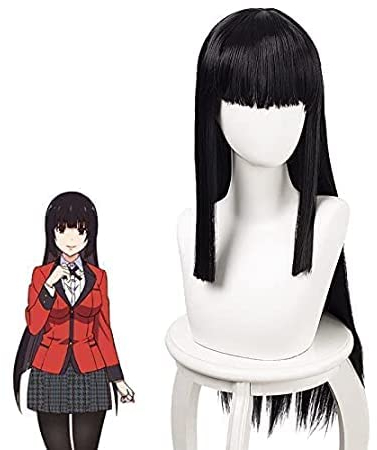 LeMarnia Schwarze lange gerade Ponyperücke für Cosplay Jabami Yumeko Perücke Halloween Kostüm Party Perücke