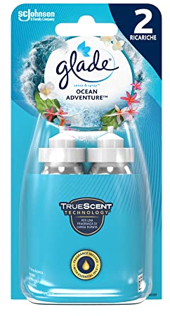 Glade Sense & Spray Doppia Ricarica, Profumatore per Ambienti con Olii Essenziali e Sensore di Movimento, Fragranza Ocean Adventure, Confezione da 2 Ricariche x 18 ml