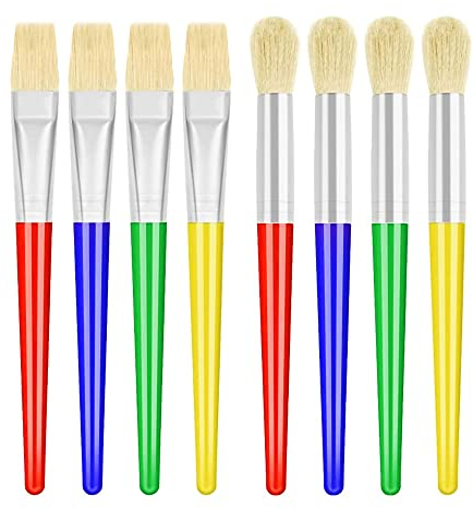 Pinceles para Niños - Kit de 8 Piezas Coloridos para Pintura, Principiantes, Suministros de Arte, Acrílico, Acuarela, Óleo (4 Redondos y 4 Planos)