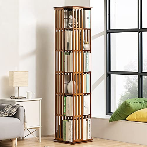 Librería Giratoria De Madera 360 ° Estantería Giratoria Estantes De Almacenamiento Piso De Pie Estante De Libros Alto Organizador De Pantallas Gabinete De Almacenamiento De Medios -Nuez oscura 37×37×1