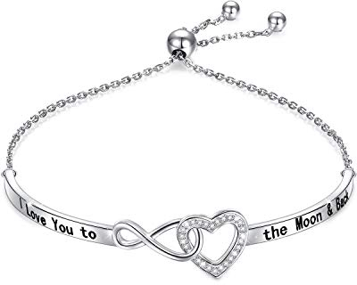 HOOHWE Armband Damen Silber 925 Herz Infinity Armband Inspirierendes Graviert I Love You To The Moon And Back Verstellbare Armband mädchen Mutter Armbänder für Frauen Freundschaftsschmuck