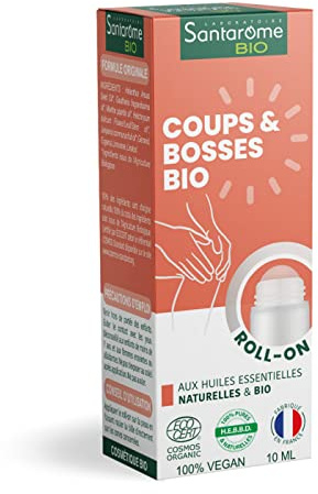SANTAROME Roll-On Coups & Bosses Bio - Huiles Essentielles - France - 10 ml | Certifié Cosmos Organic - Huiles essentielles 100% pures, naturelles & Bio - Apaise après un coup ou une chute - Vegan