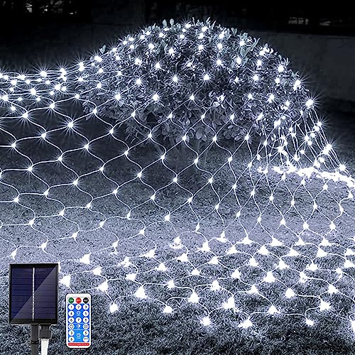 JIMACRO Lichternetz Solarleuchten Außen, 1,5 m x 1.5 m 96 LEDs Wasserdichte Lichterkette Netz mit 8 Modi, Fernbedienung, Baum Lichterkette für Garten Weihnachten Hochzeit Party Dekoration