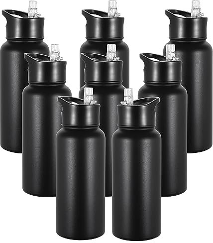 VEGOND 32 oz Insulated Water Bottle Bulk Stainless Steel Metal Sports Water Bottles with Leak Proof Straw Lid & Spout Lid, Wide Mouth Double Walled Vacuum Travel Cup, 8 Pack