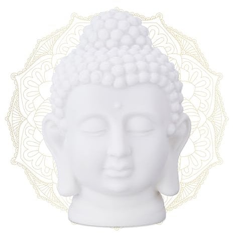Relaxdays 4 x Buddha Kopf, Kunststoff, Buddha-Figur, HBT: 17x12x10 cm, Zen-Deko für Wohnzimmer & Bad, Feng Shui Deko, weiß