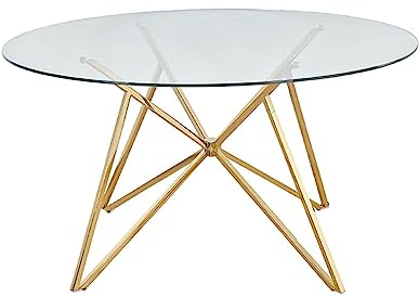 Presume de casa Mesa de Comedor Redonda de Cristal, pie aspa Dorado de Acero Inoxidable 140cm Tiziana Mesas de Comedor Acero/Crist 140 * 76 * 140