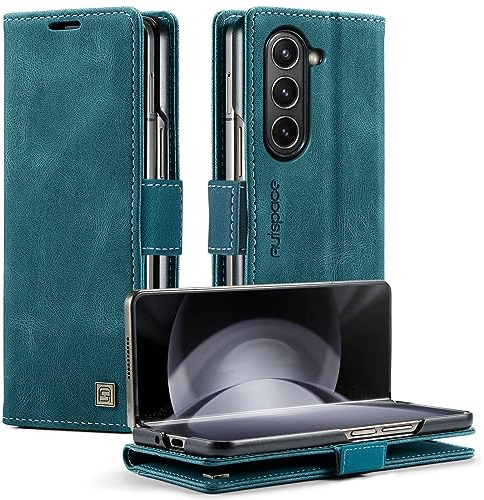 Tuzon Hülle für Samsung Galaxy Z Fold 5 Hülle Brieftasche Retro Leder Flip Handyhülle mit Kartenhalter RFID-Blockierung Tasche Magnet Kickstand Schützende Gehäuse Stoßfest