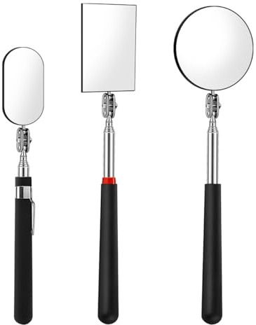 JNNJ 3 Stück Teleskop Inspektionsspiegel, Inspektionsspiegel Teleskopgriff Kann Um 360 Grad Gedreht Werden, Versenkbar Teleskopspiegel Kit Zur Inspektion Von Fahrzeugen