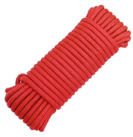 Nylon Rope Multipurpose Camping Rope,All Purpose Rope 30M(96FT) Multifunctional Braided Polyester Rope Outdoor Gear Tent Rope for Camping, Bundling, DIY, Tie Pull Swing Climb Knot etc (6mm, Red)