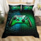 Castle Fairy Gamer Bedding Set, Green Neon Geometry Comforter Cover Set for Teens Women Room Decor,Cool Gamepad Duvet Cover Breathable Reversible Games Bedspread Cover Full Size