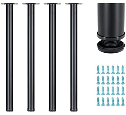 WHUANGKAKA 32Inch Table Legs,DIY Workbench,Kitchen bar Counter ect,Set of 4 | Black Round Design,Heavy Duty Desk Legs with Screw and Adjustment Feet Pads,Easy to Install‑Robust and Durable