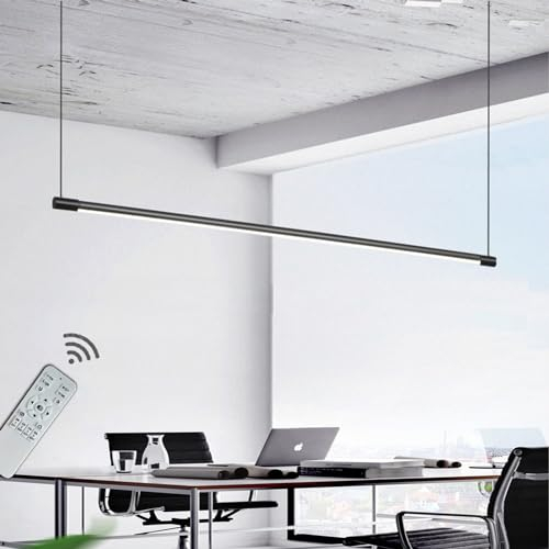 WJYCYN Lineare Schwarz Dimmbar Esszimmer Pendelleuchten Moderne Hängeleuchten LED Esstisch Pendellampe Höhenverstellbar Kronleuchter für Schlafzimme Büro Bar Hängelampe L140cm 30W