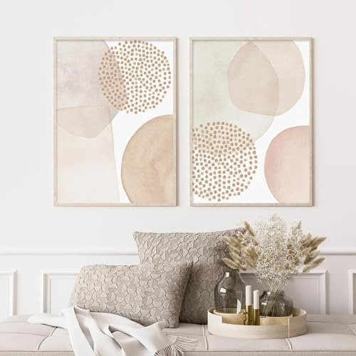 KemneT Boho abstrait Murale Art beige rose géométrique Toile tableau peinture aquarelle affiches moderne Tableaux salon Decoration de la maison 40x60 cm x 2 sans cadre