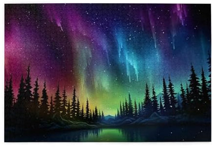 Jigsaw Puzzles for Adults 1000 Piece Puzzle for Adults 1000 Pieces Puzzle -Aurora Northern Lights Over Iceland Forest Formation (29.5 x 19.6 Inch)