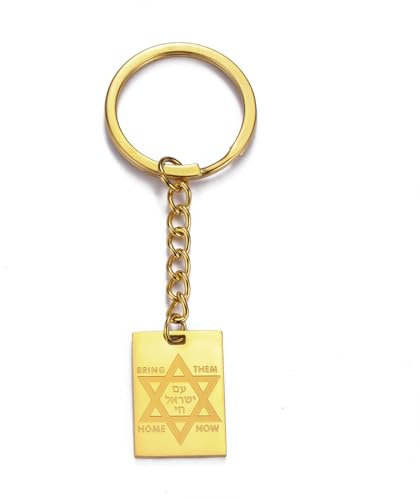 TEAMER Bring Them Home Now Schlüsselanhänger, Edelstahl, jüdisch, hebräisch, Erkennungsmarke, Schmuck für Männer und Frauen, Davidstern – Gold, 24.9*25.2mm