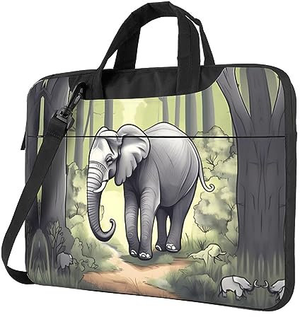 Umhängetasche mit Elefantenmotiv, geeignet für 13–15,6 Zoll Laptop oder Tablet, tragbare Tasche, modischer Stoff, Geschenk für Männer und Frauen, Schwarz , 15.6 inch