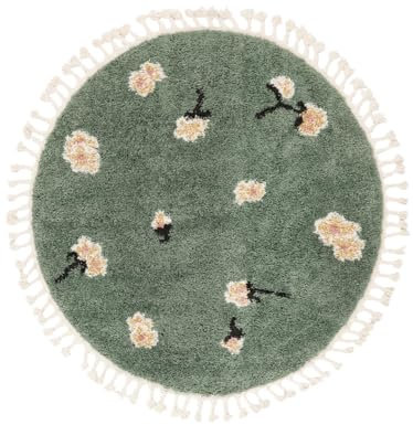 RugVista Linnea Teppich, Kinderzimmerteppich, ∅ 150 cm, Rund, Kinderteppich für Kinder, Polypropylene, Spielteppich Babys Junge Mädchen, Keine schädlichen Stoffe, Grün
