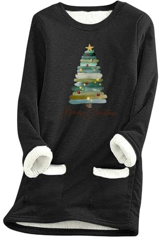 2024 Felpa Donna Senza Cappuccio Invernale Termico Felpe in Pile Peluche Felpa Maglietta a Maniche Lunghe e Girocollo Teddy Pullover Caldo Pigiama Casuale Jumper Sweatshirt Taglie Forti Regalo