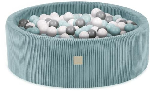 Bällebad Baby 90x30cm + 200 Bälle – Misioo Bällebad für Kinder – Waschbare Premium Abdeckung – Pearl, Mint Pearl, Silber Bälle – Bällebad Baby ab 1 Jahr - MISIOO