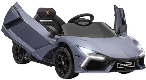 AIYAPLAY Kinder Elektroauto 12V Lamborghini Kinderauto mit 2,4G Fernbedienung, Elektrofahrzeug mit LED Leuchte, USB/MP3-Anschluss, Flügeltür, gefederte Räder, 3-5 km/h, für Kinder 3-5 Jahre, Grau