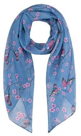 DiaryLook Women Lightweight Scarf Green Bird Neck Scarf Gifts for Ladies Butterfly Print Long Scarves Floral Design Shawl Wrap,Blue Sky Bird