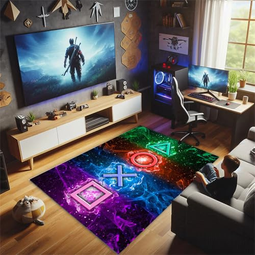 Nhemeylp Gaming Rug for Boys Room Non-Slip Play Mat Colorful Game Rug for Bedroom Living Room Gamer Room Decor Printed Gamepad Carpet for Boys Room Machine Washable, 60x90cm (Pattern 3)