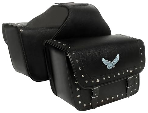 Motorrad-Satteltaschen Paar Universal Motorrad Schwarz Leder Packtaschen mit Nieten Adler Emblem