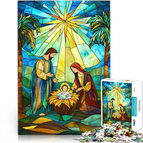 1000-teilige Puzzles für Teenager Lernspiele DIY Spielzeug Weihnachtskrippe Buntglas Einzigartige Wohndekoration und Geschenke38x26cm