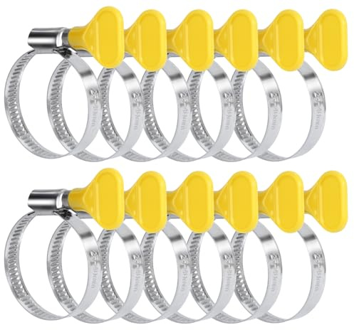 ilauke 12 Stück Schlauchschellen Set, 25-40mm Einstellbare Schlauch Clips Rohrschellen, Edelstahl Schlauchschelle Schlauchklemme mit Gelb Griff, für Pool Waschmaschine Wasserrohr Gasrohr Garten