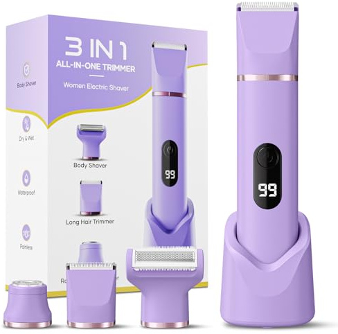 Depiladora Eléctrica Mujer, Afeitadora Mujer, Máquina Depilar Mujer 3 en 1, Recortadora Zona Íntima, Depiladora Facial y Corporal Impermeable con Pantalla LCD para Piernas