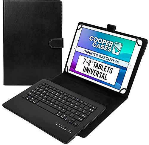 Cooper Infinite Executive Keyboard Case for 7, 7.9, 8 Tablets | Universal Fit | 2-in-1 Leather Folio Cover & Bluetooth Wireless Keyboard with Hotkeys