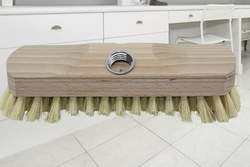MAAJ SCHRUBBER/BODENWISCHER/SCHEUERBÜRSTE Natur MIT Fiber + BART + 2 LÖCHER Holz + Metall - VEGAN - Made IN Germany