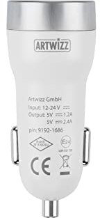 Artwizz CarPlug Double - KFZ Auto Ladegerät mit 2X USB-Port Anschluss für Smartphone, Tablet, iPhone, iPad, Navi - 12-24V - Alu-Weiß