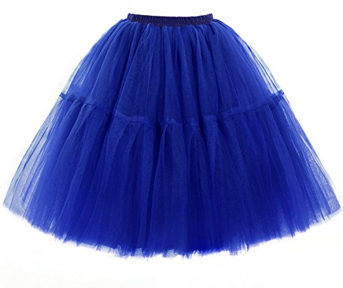 Babyonline Damen Tüllrock 5 Lage Prinzessin Kleider Knielang Petticoat Ballettrock Unterrock Pettiskirt Swing One Size - Royal Blau