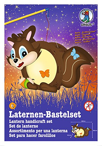 Ursus 18710006 - Laternen Bastelset Easy Line, Eichhörnchen, ca. 21,8 x 21 x 10,3 cm, Set zum Basteln einer Laterne, inklusive Schritt für Schritt Anleitung, ideal für den nächsten Laternenlauf