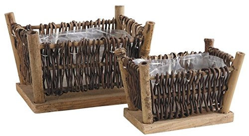 AUBRY GASPARD Jardinières rectangulaires en rotin et Bois - Lot de 2