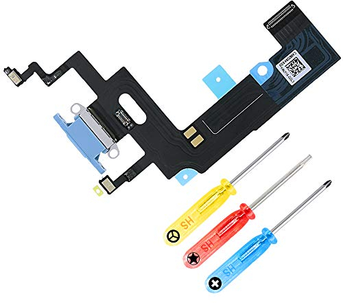 MMOBIEL Ladebuchse Kompatibel mit iPhone XR - 6.1 inch - 2018 - Dock Connector Flex Kabel - Audio Jack/Mikrofon/Antenne Ersatz - Inkl. Schraubenzieher - Blau