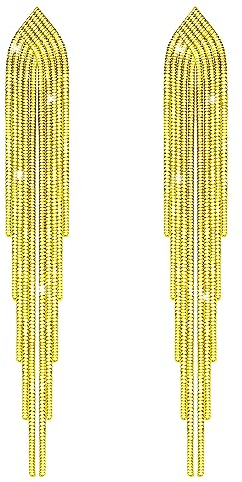 KristLand Retro 925 Sterling Silber Ohrringe Quaste Lange baumelnde Ohrstecker mit Weißgold überzogen Hochzeit Brautschmuck Damen Schmuck Quaste Gold