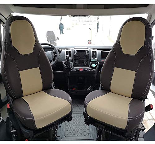 KFoam.es Set mit 2 Premium-Sitzbezügen, Schokoladenbraun, Beige, für Wohnmobile und Vans Fiat Ducato, Peugeot Boxer und Citroën Jumper (ab 2006)