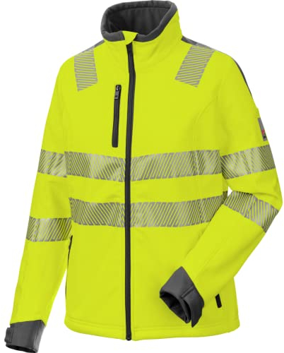 WÜRTH MODYF Warnschutz Softshelljacke Neon Damen – hochwertige & reflektierende Arbeitsjacke in XXL – winddicht, atmungsaktiv & wasserabweisend (8.000 mm WS) – in Gelb