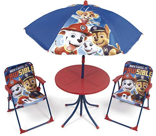 ARDITEX Set de Mesa Infantil, 2 Sillas y Sombrilla Patrulla Canina, Azul y Rojo
