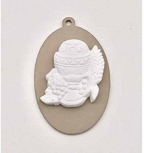 24X Applicazione legno con CALICE COMUNIONE in gesso 4 cm BOMBONIERA