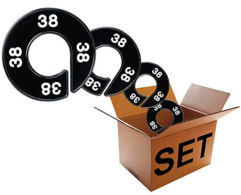 - Der Original Größenfinder: Modell Größenscheiben Damen - Bekleidungsgrößen - Set, 13 Größentrenner/Größenreiter für Größenkennzeichnung auf Kleiderstangen, schwarz