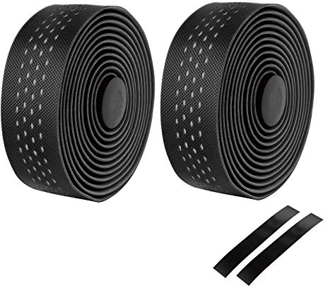 GORIX Lenkerband Lenkergriffband + 2 Lenkerstopfen 2 Farben Rennrad Mountainbike Radfahren (GX-063BD) (Schwarz × Grau)