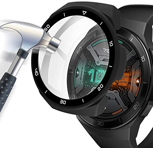 Miimall Funda Compatible con Huawei Watch GT2e con Vidrio Templado, [Cubierta Completa] [con Escala] 2 en 1 PC Case y Protector de Pantalla para Huawei Watch GT2e - Negro