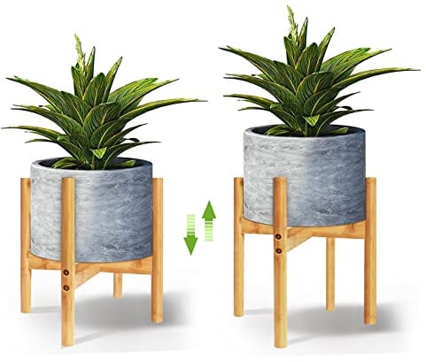 QUMENEY 1PC Mid Century Modern Indoor Plant Stand, Wood Flower Pot Holder for Home, Office, Garden, Patio, Lawn, Yard, Restaurant, Cafe (Large)