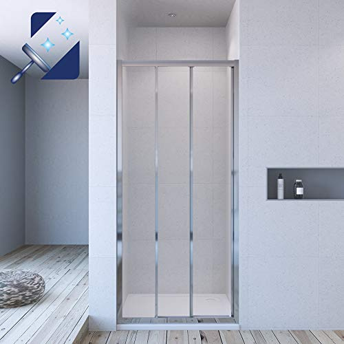 AQUABATOS® 90 x 195 cm Duschtür Nische 3 teilige Schiebetür Dusche ohne Seitenteil Dreiteilige Gleittür Nischenschiebetür Duschwand Glas Nischentür 6mm klarglas Easy-clean Lotus effekt Beschichtung