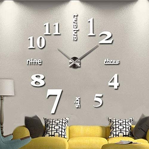 Wakects 3D DIY Wall Clock, Creative Decorative Self Adhesive Mirror Clock, Suitable for Smooth Walls in Living Room, Children's Room, Kitchen, Office, Cafe, Etc.