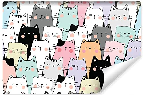 Muralo Non-Woven Photo Wallpaper 450 x 300 cm Children Colourful Fabulous Cats Modern Wallpaper for Children's Bedroom Wall Murals XXL Width 450 cm x Height 300 cm