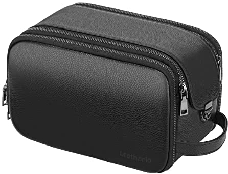 Leathario Trousse de Toilette Trousse de Maquillage Hommes Femmes Sac de Lavage en Cuir Véritable Cuir